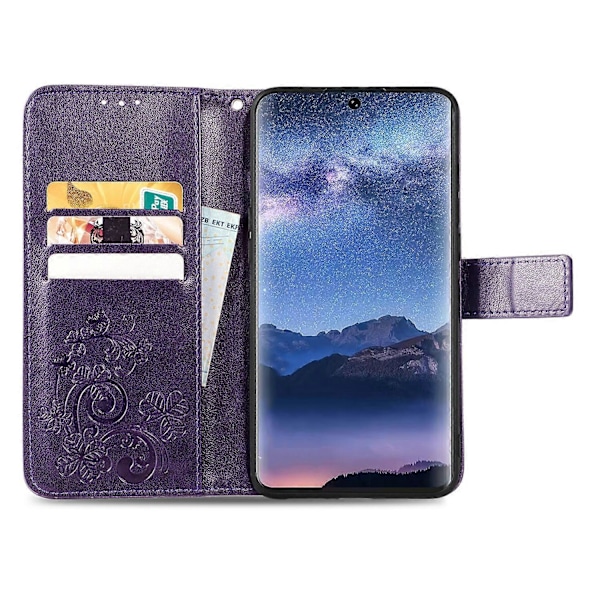 Firekløverlås Præget Spænde Læder Telefoncover Purple For Tecno Itel S23+