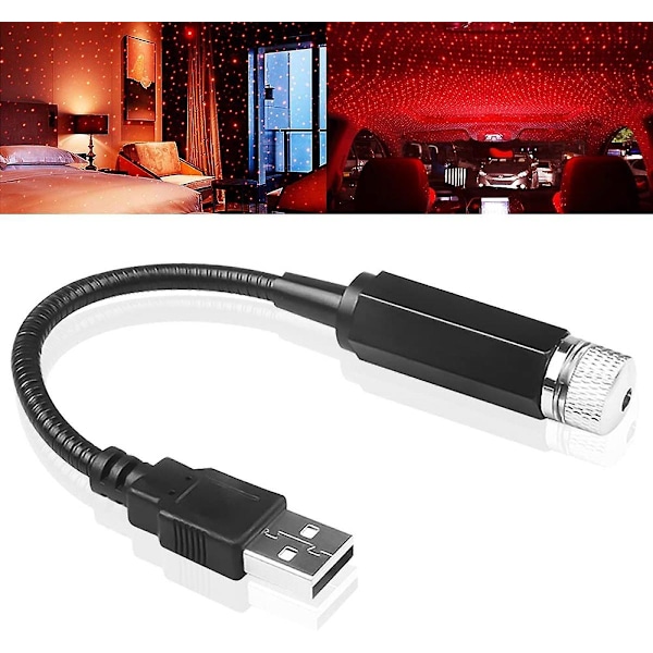 USB Nattlys Projektor, Bil Takstjernelys 2-i-1 Projeksjon Endres Automatisk, Musikk Endres Synkront Nattlys, Dekorativt, (rød)