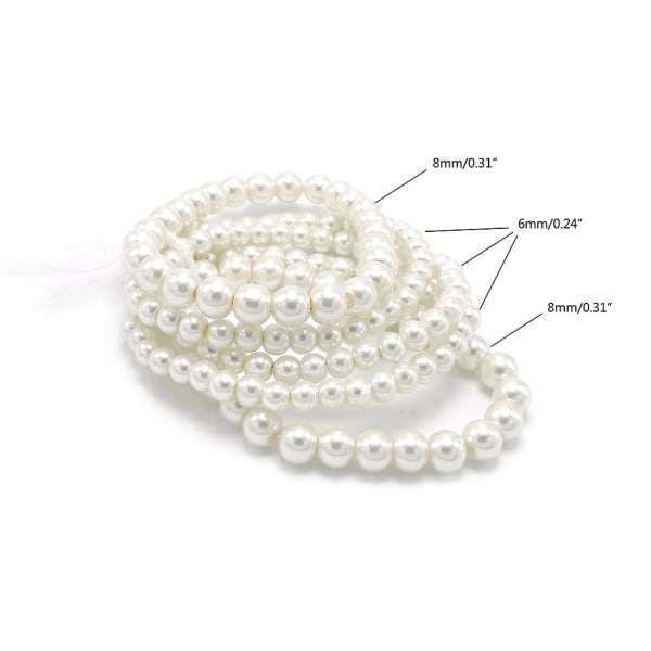 5 Pack Pearl Beaded Armbånd Sæt White Pearl Beads Armbånd med Stretch
