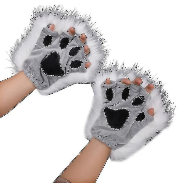 1 par Furry Paw Handskar Katt Flickor Cosplay Tillbehör Kawaii Plysch Wolf Paws
