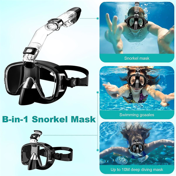 Snorkelmask Vikbar set med torr och kamerafäste, anti-dimma Professionell snorkling G