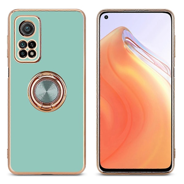 Mi 10T / Mi 10T PRO Deksel TPU Beskyttelsesdeksel - med Kamerabeskyttelse og Ring Glossy Turquoise - Gold Wed 10T / Wed 10T PRO