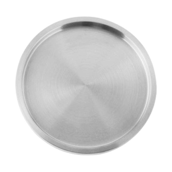 Rostfritt Stål Rund Dubbellagers Serveringsbricka Biffplatta Rostfri Multifunktionell Nötköttstallrik för Sallad Frukt Snacks Robust 32cm Silvery