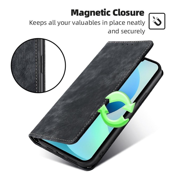 Teksturert telefondeksel for Nokia C22 Rfid Blocking Støtsikker lommebok Magnetisk lær Flip Stand Deksel Black