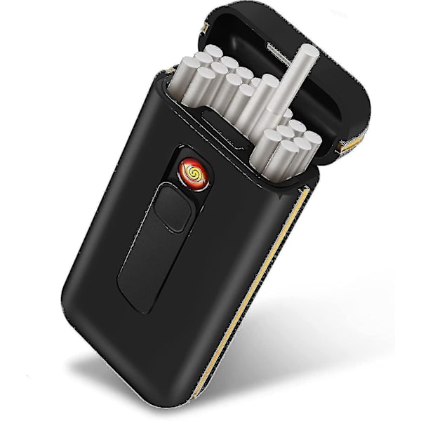 Lf9010 Sigarettveske med lighter, 20 stk 100mm King Size sigarettkapasitet, gaver til menn (9010-bk)