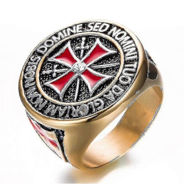 Tempelridderringer for menn, Crusader Cross Biker-ring i rustfritt stål Gold 13