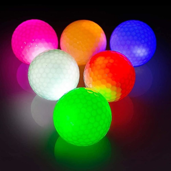 6 stk Led Glow Golfballer, Blinkende Glødende Golfball, Night Glow