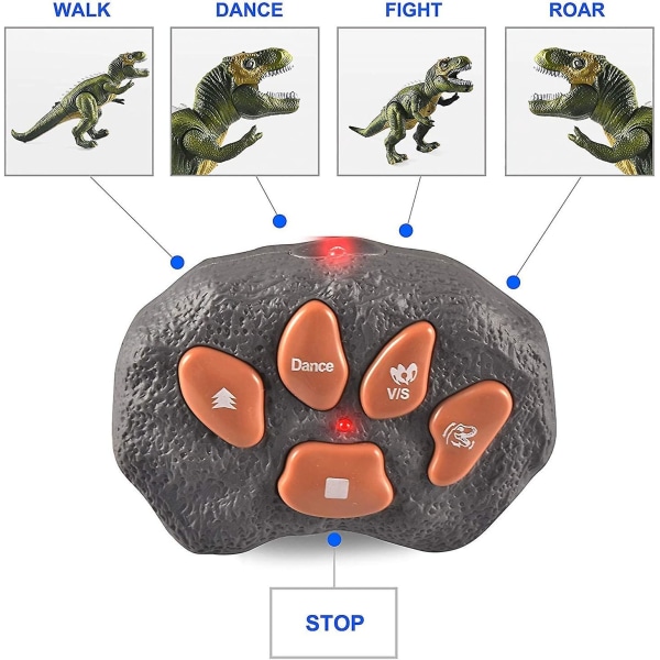 Sztxj Led Light Up Fjernkontroll Dinosaurer går og brøler Realistiske T-rex dinosaurleker med glødende øyne, gåbevegelse for gutter