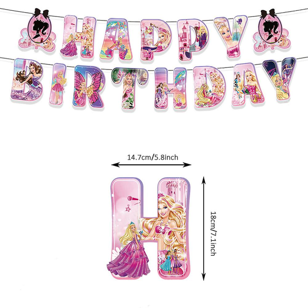 Barbie-tema Gratulerer med dagen Party rekvisita Ballonger Sett Banner Cupcake Cake Toppers Sett dekorasjon