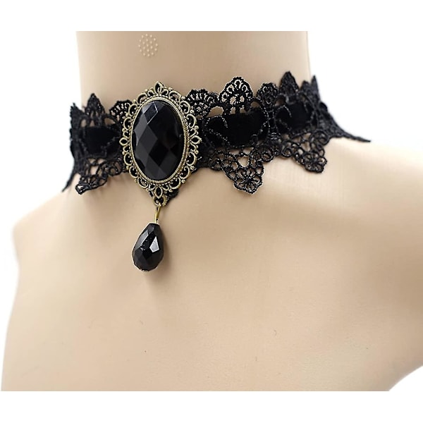 Retro Håndlavet Blonde Royal Court Vampire Choker Gotisk Halskæde Armbånd Sort Vedhæng Kæde