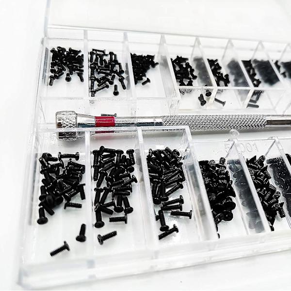 500 st Mikro Mini Reparationsskruvkit, Med Skruvmejsel, Litet Sortiment av Rostfria Skruvar, 18 Storlekar, För Glasögon, Laptop, Smycken