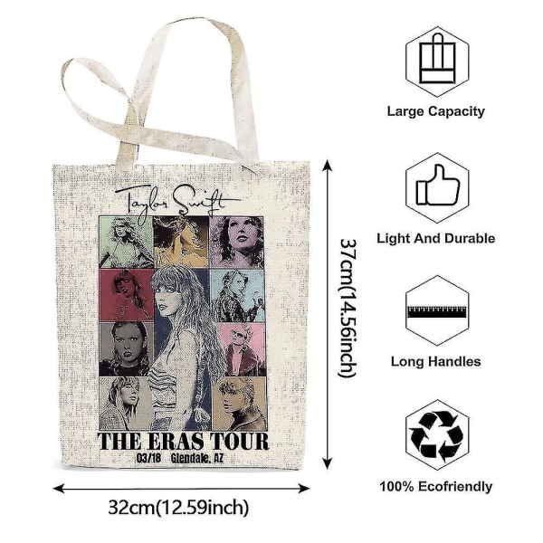 Taylor Swift The Eras Tour Lærred Indkøbstaske Skulder Tote Shopper Tasker Gaver Til Ts Fans Musikelskere