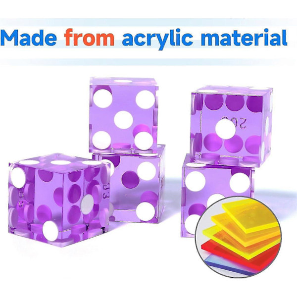 AAA Grad 19mm Pro Vegas Casino Stil Craps Terninger Sett med 5 Med Sylskarpe Kanter & Matchende Serialiserte Nummer For RPG, Terningstabling, Yahtzee Terning Spill Purple Set of 5 Dice