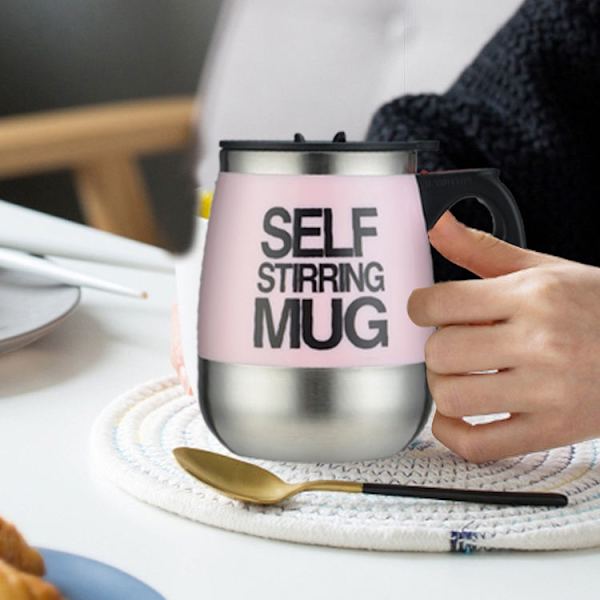 Selvrørende krus Automatisk selvblandende kop i rustfrit stål til kaffe/mælkekrus til kontor/køkken/rejser/hjem（pink）