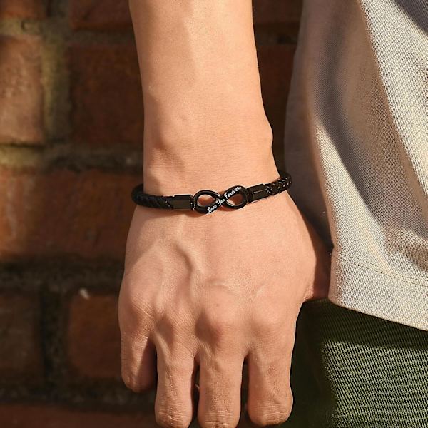 Armband till Min Man för Pojkvän Make Mäns Oändlighetsläderarmband Alla hjärtans dag Födelsedag Fars dag Julgåvor till honom Black 8.5 inch
