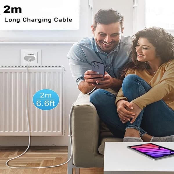 Hurtiglader 20W for iPhone 14 13 12 11 Pro Max Plus SE Mini Xr X XS USB C 2m Hurtigladekabel Strømadapter