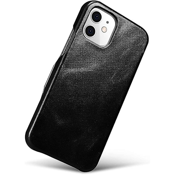 Lær Folio Etui Kompatibel med iPhone 12 - Vintage Stil Ekte Lær Flip Folio Design Deksel med Magnetisk Lukking - svart