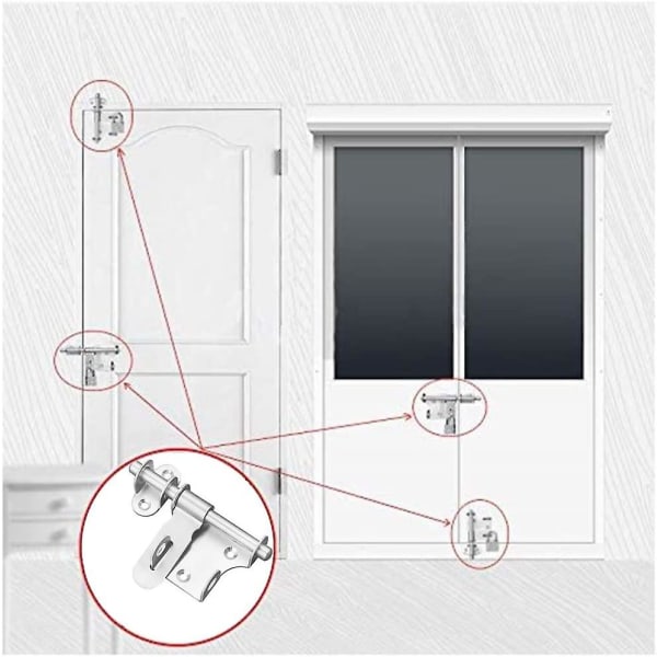 Styck skjutskruv Dörrspärr, säkerhetsdörrspärr, spärrspärr i rostfritt stål med hänglåshål, för skjutdörr trädörrar