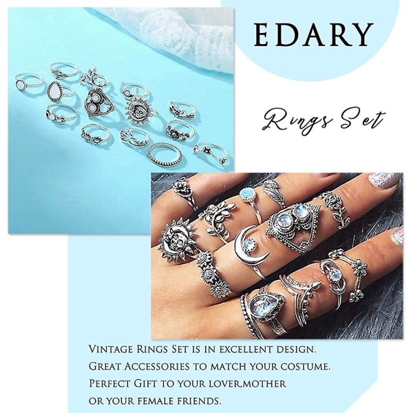 Vintage Ring Set snidade Knuckle Rings Crystal Gemstone Stapelbara Ringar Finger Mid Ring Set för kvinnor och flickor