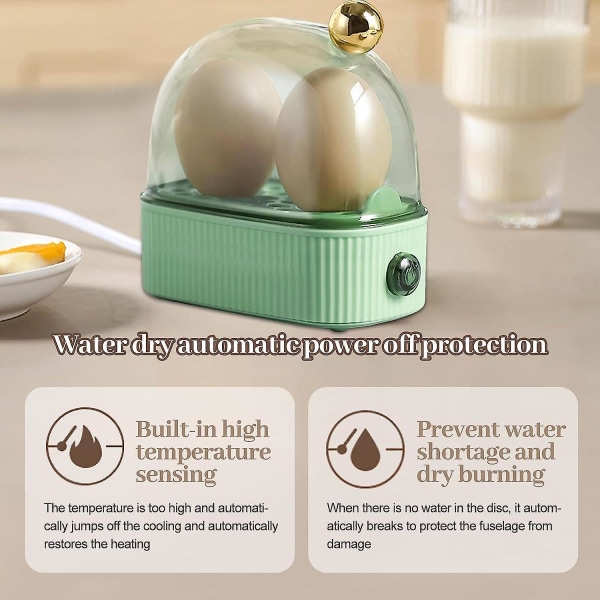 Egg Cooker 2 Eggs, Egg Steamer Compact Electric Egg Cooker, Best Egg Cooker Boils Alla tre tillagningsnivåer - Mjuk, Medium, Hård Green