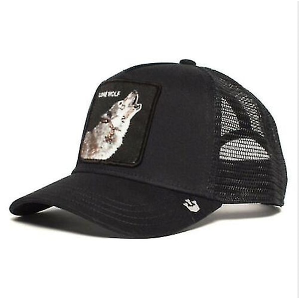 Animal Farm Trucker Mesh Baseball Hat Goorin Bros Style Snapback Cap Hip Hop Menn Lone Wolf Black