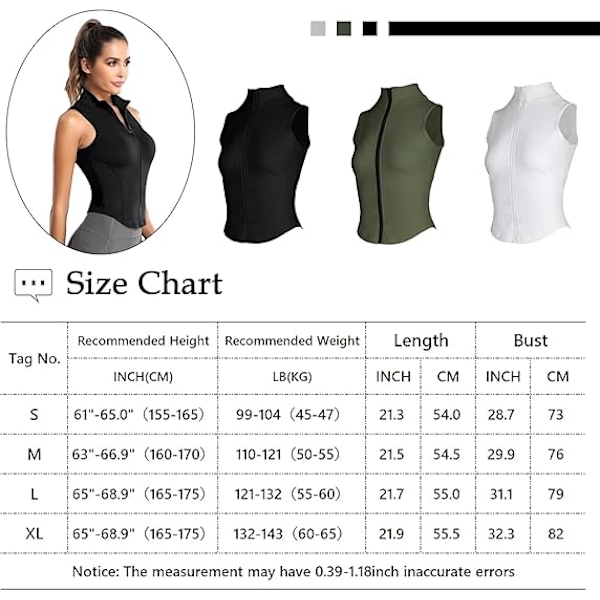 Dame ermeløs sportsvest med full glidelås T-skjorte er egnet for yoga løping og fitness. XL black