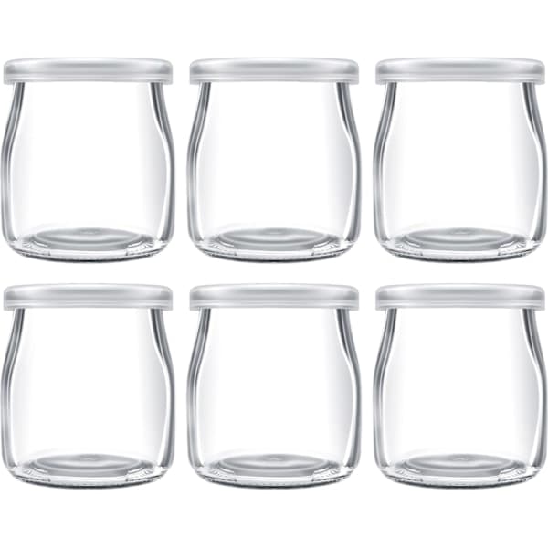 200 ml Yoghurtbudding Glasburkar med Plastlåg Mini Kop Små Glasflasker (6)