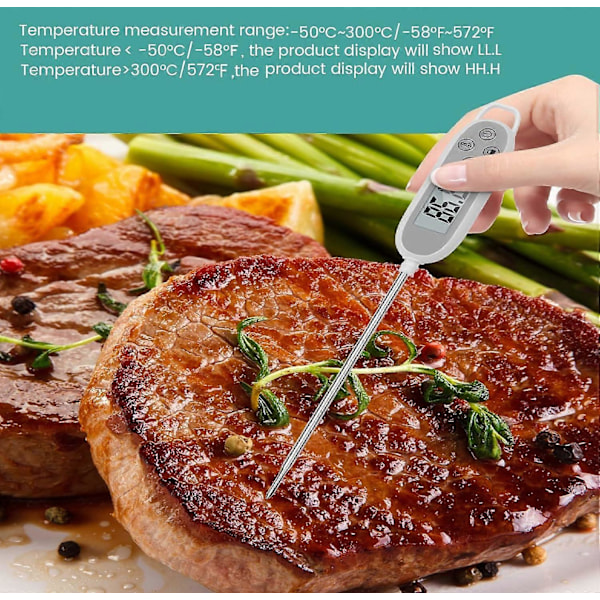 Kökstermometer, Digital Kökstermometer med Lång Sond, Mattermometer Instant Avläsning & IP65 Vattentät