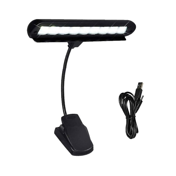 Clip On Music Light Stand 9 Led Orkester Lampe Piano Light Fullt justerbar Music Stand Lampe med strømkabel (uten batterier, svart)