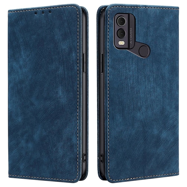 Texturerat cover för Nokia C22 Rfid Blocking Stötsäker plånbok Magnetisk läder Flip Stand Case Blue