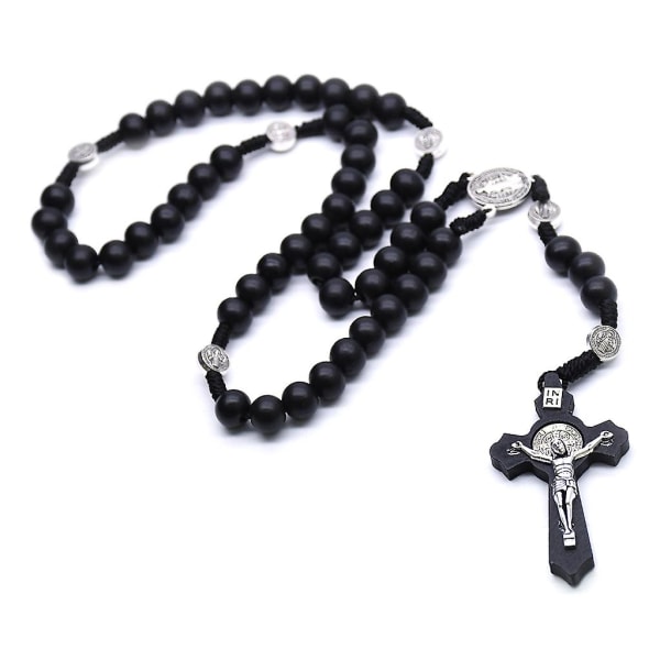 Sort træ Kristus Jesus til kors religiøse halskæder katolsk rosenkrans halskæde