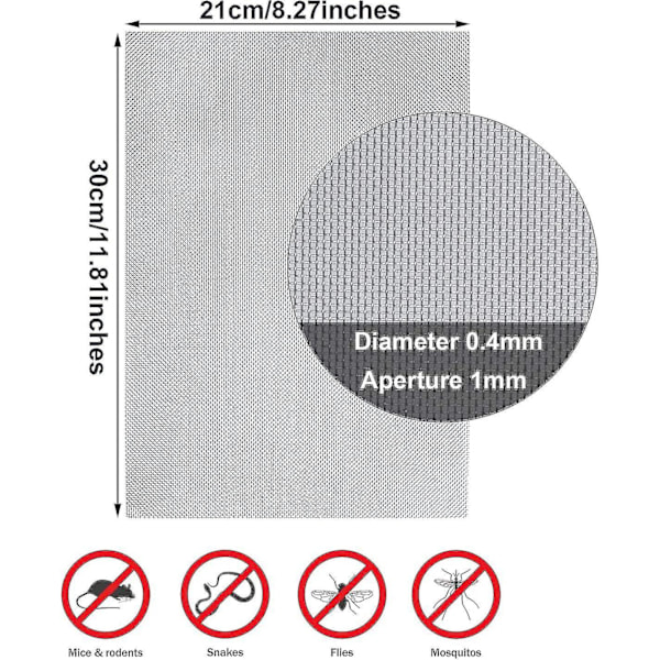 4 Pak 304 Rustfrit Stål Vævet Tråd 20 Mesh Metal Netplade Gnaverkontrol Insektsnet Skadedyrssikring Net Til Vinduer, Dør, Filter, 12 X 8 Tommer
