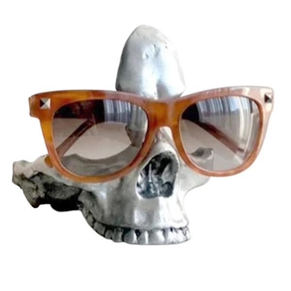 Skalle Brilleglas Stativ Holder Kreativ Brilleglas Holder Harpiks Statue Ornament Silver