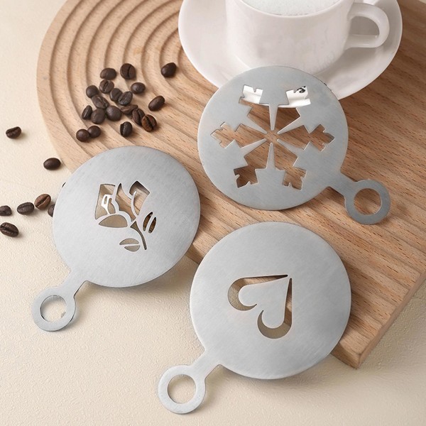 3 stk kaffesjablonger glatt kant rustfritt stål kaffe latte kunst maler former for hjemmekjøkken kaffebar