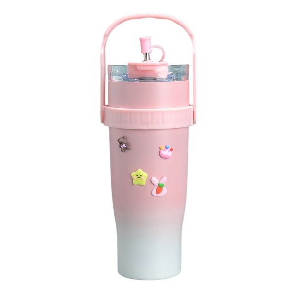 1200ML Tumbler Cup Halmkop i rustfrit stål med lækagesikker isoleret vandflaske til hjemmekontorrejser Pink