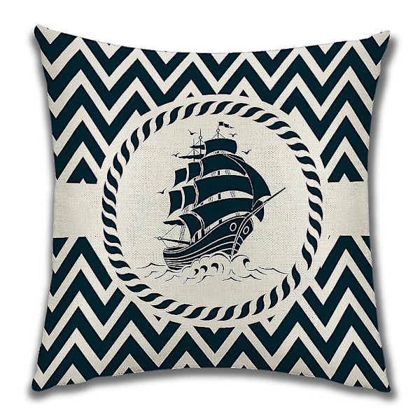 Färgglada Ocean Series Segelbåt Ankare Design Kuddar Linne Bomulls Case Mjukt sängkläder Cover för soffa 45 X 45 Cm5st-blå (exklusive pillo
