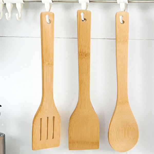 Matlagingsspatel Non-stick lang håndtak bambus matlagingsspade med hengende hulldesign for hjemmekjøkken C