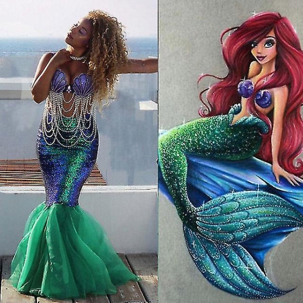 Kvinner Cosplay Mermaid Show Costume Badedrakt Fishtail Green S