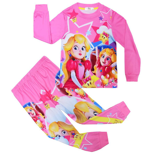 4-9 år Princess Peach Print Børn Piger Pyjamassæt Langærmede T-shirt Bukser Outfit Loungewear Gave 4-5 Years