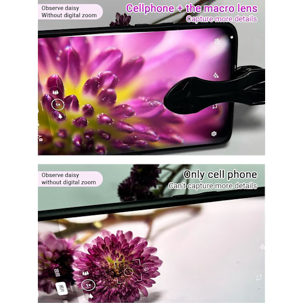 Profesjonell HD 12X/24X avansert makrolinse, egnet for iPhone, Samsung Galaxy S6/S6 Edge, S7/S7 Edge og de fleste smarttelefoner og nettbrett, svart.