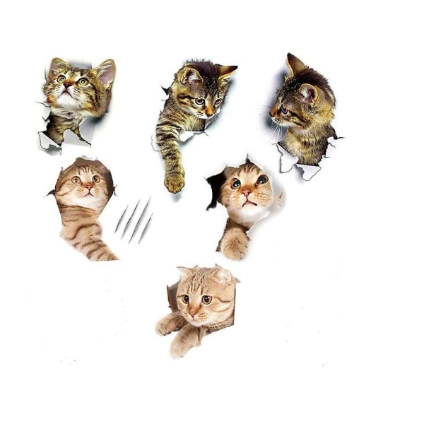 3d Cat Wall Stickers, 6 Cute 3d Cat Stickers, 3d Cat Stickers, Lett å rive og feste, egnet for vindu, bad, vegg, kjøleskap, barne-R