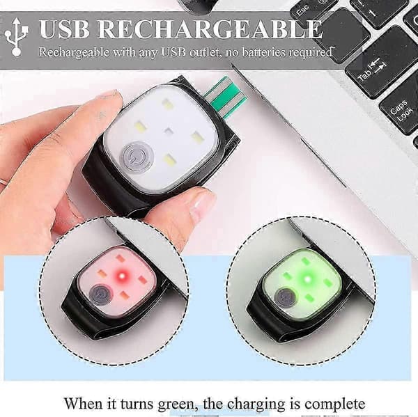 2 stk. utendørs nattlys, løpeklips, reflekterende LED-lys, USB oppladbart for løping, løpetilbehør