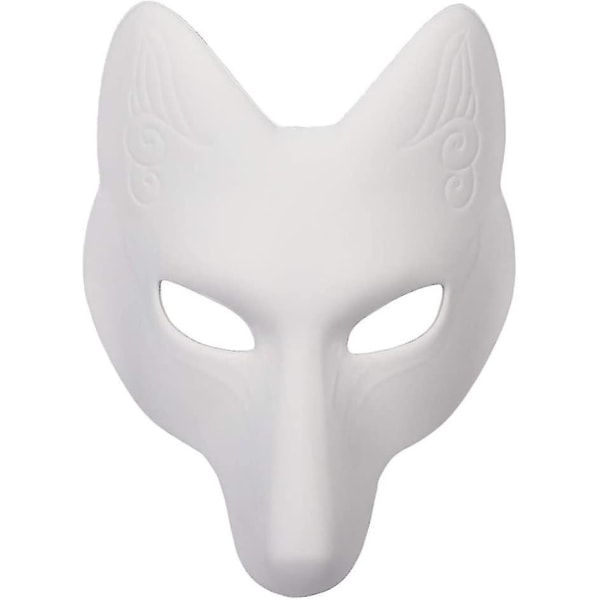 Rævemaske, som kan males, papirmaske Hvid gør-det-selv-maske til halloween, maskeradebold, dyre-cosplay Kabuki-masker (hvid) (1 stk)