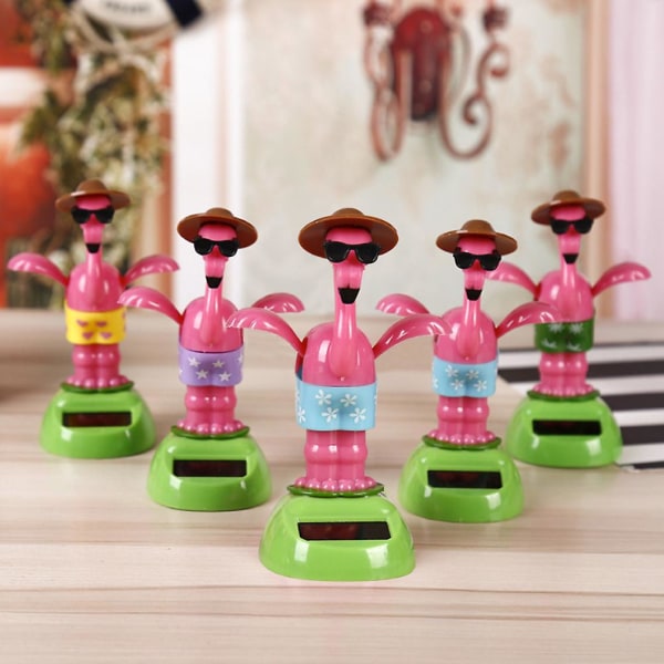 Creative Plastic Solar Power Flamingo Car Ornament Flip Flap Pot Swing Kids Legetøj