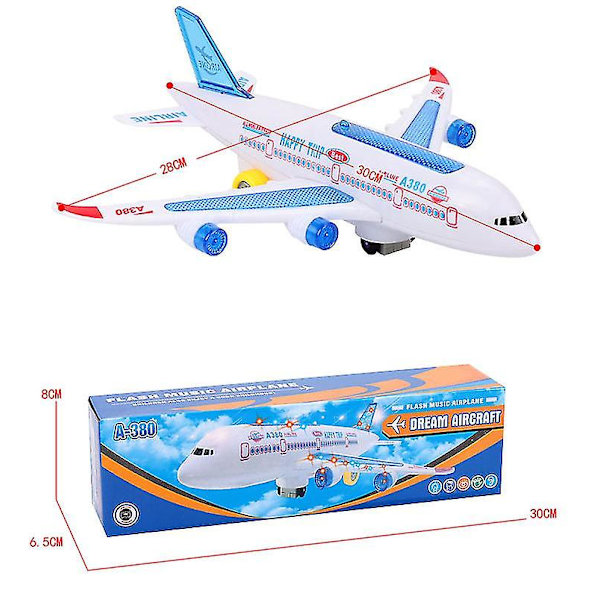 Sähköinen matkustajalentokone lelu, jossa musiikki, valot ja äänet, A380 valot matkustajakone lelu