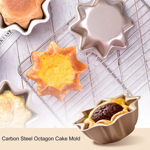 Carbon Steel Octagon Kageform Non-Stick Let frigørelse Ovn Opvaskemaskine Køleskab Sikker Æggetærte Brød Muffin Dessert Gelé Fremstillingsform Køkken Bageværktøj