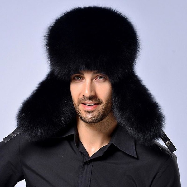 Män Tjock Ushanka vinter fuskpäls thermal ryska kosack Trapper snö hattar Black