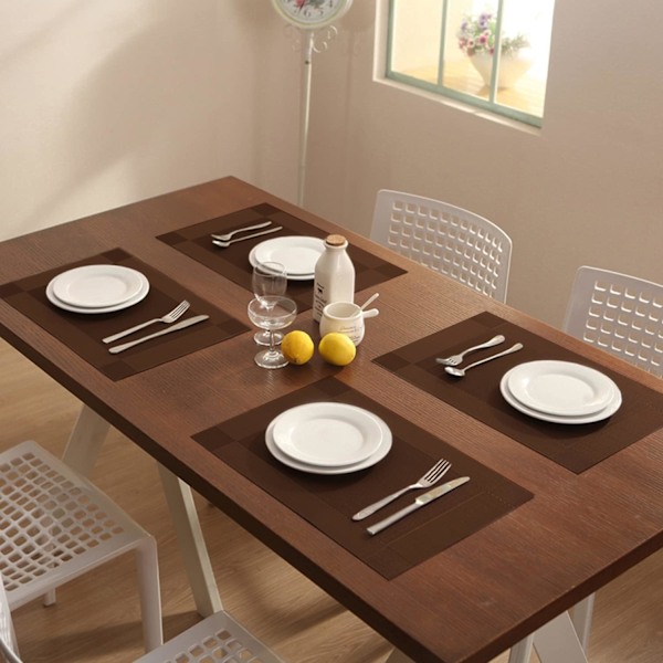Alusmattosetti 8 kpl PVC-pöytäalustat pestävät lämmönkestävät liukumattomat lämmöneristys keittiölle ja ruokailutilaan 45CM x 30CM ruskea brown
