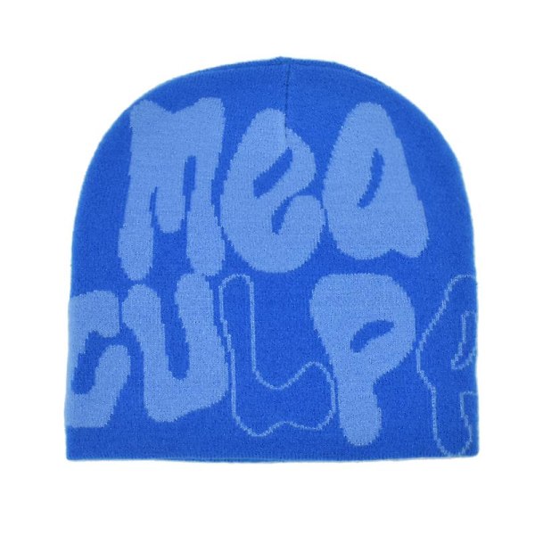 2023 Ny Strikkede Beanies Huer Menn Kvinner Paragraf Kvalitet Caps Mea Culpa Y2k Varme Mote Hundre Ta Kald Huer For Kvinner Huer Blue Light Blue 2