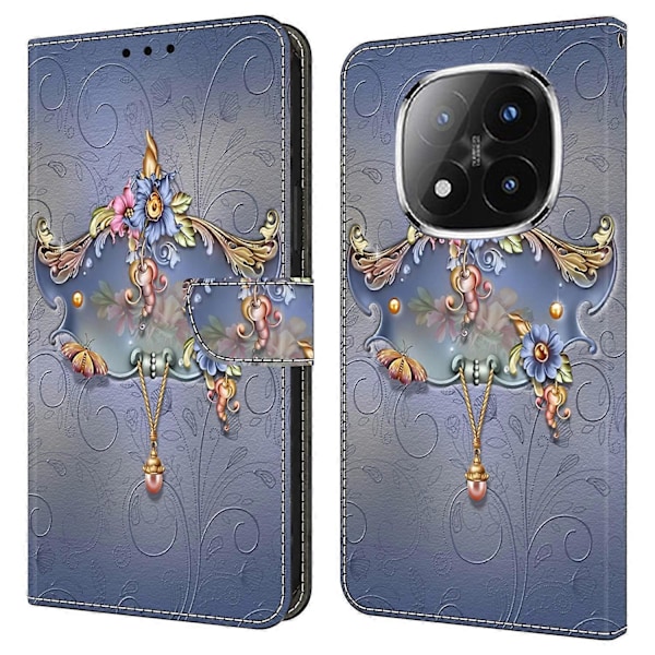 För Xiaomi Redmi Note 14 Pro+ 5G Fodral PU Läder Plånbok Telefonfodral med Ställ Multicolor Carving Flower